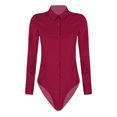 thumbnail image 4 of TiaoBug Women's Long Sleeve Button Down One Piece Bodysuit Shirts Career Office Work Blouse Top Burgundy L, 4 of 7