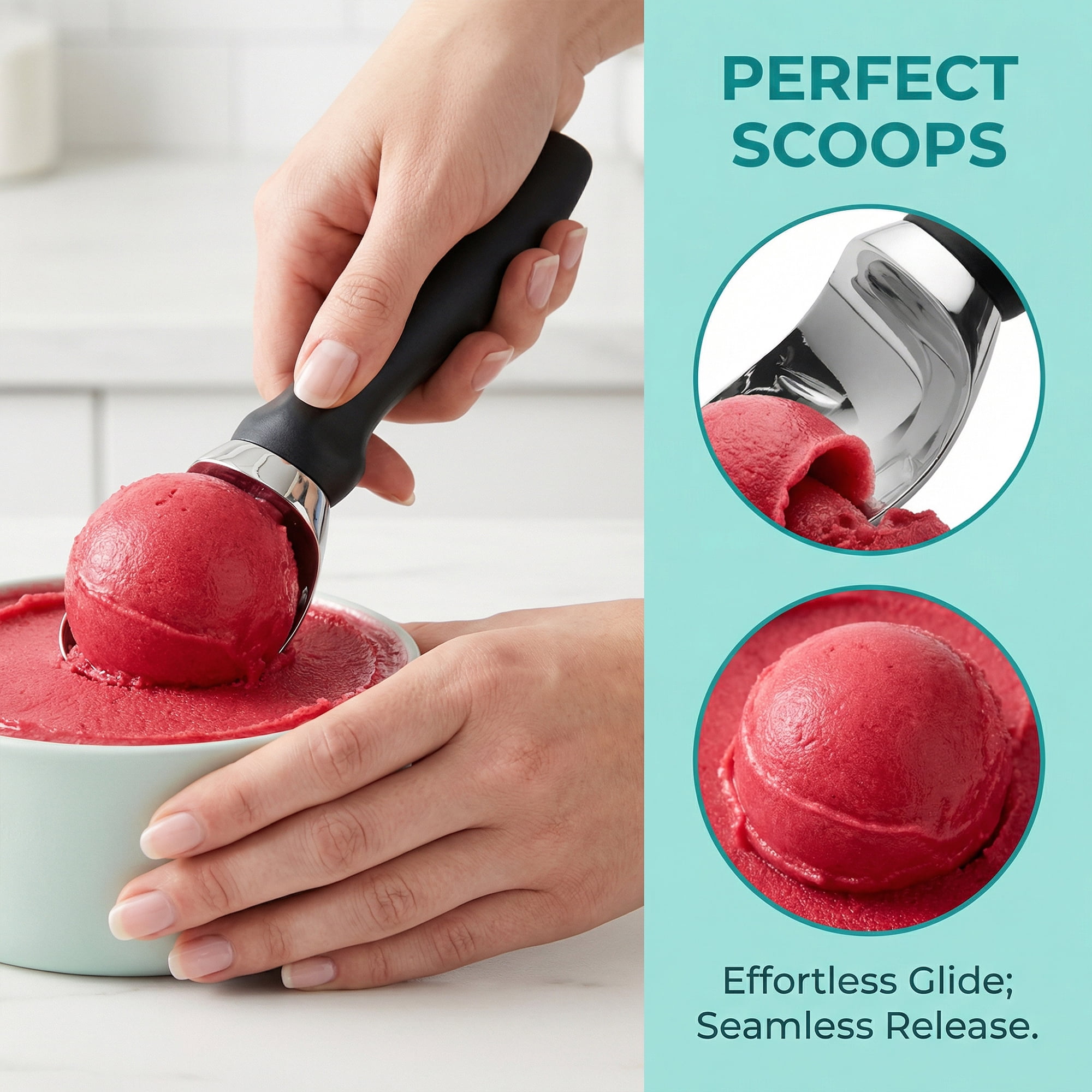 Unique Bargains Zinc Ice Cream Scoop with for Gelato and Cookie Dough Black 7.9in