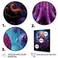 thumbnail image 3 of Designart "violet Animal Electric Octopus Drips" Animals Floater Framed Wall Art Living Room, 3 of 7
