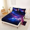 thumbnail image 2 of Manfei Sparkling Purple Nebula Print King Sheets,Celestial Stars Bedding,4pcs,1 Flat Sheet,1 Fitted Sheet and 2 Pillowcases, 2 of 6