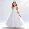 thumbnail image 2 of Makaor Flower Girl Dress Toddler Girls Embroidered Ruched Formal Dresses Mesh Sleeveless Ball Gown Dress Empire Waist Maxi Birthday Party Dresses, 2 of 6