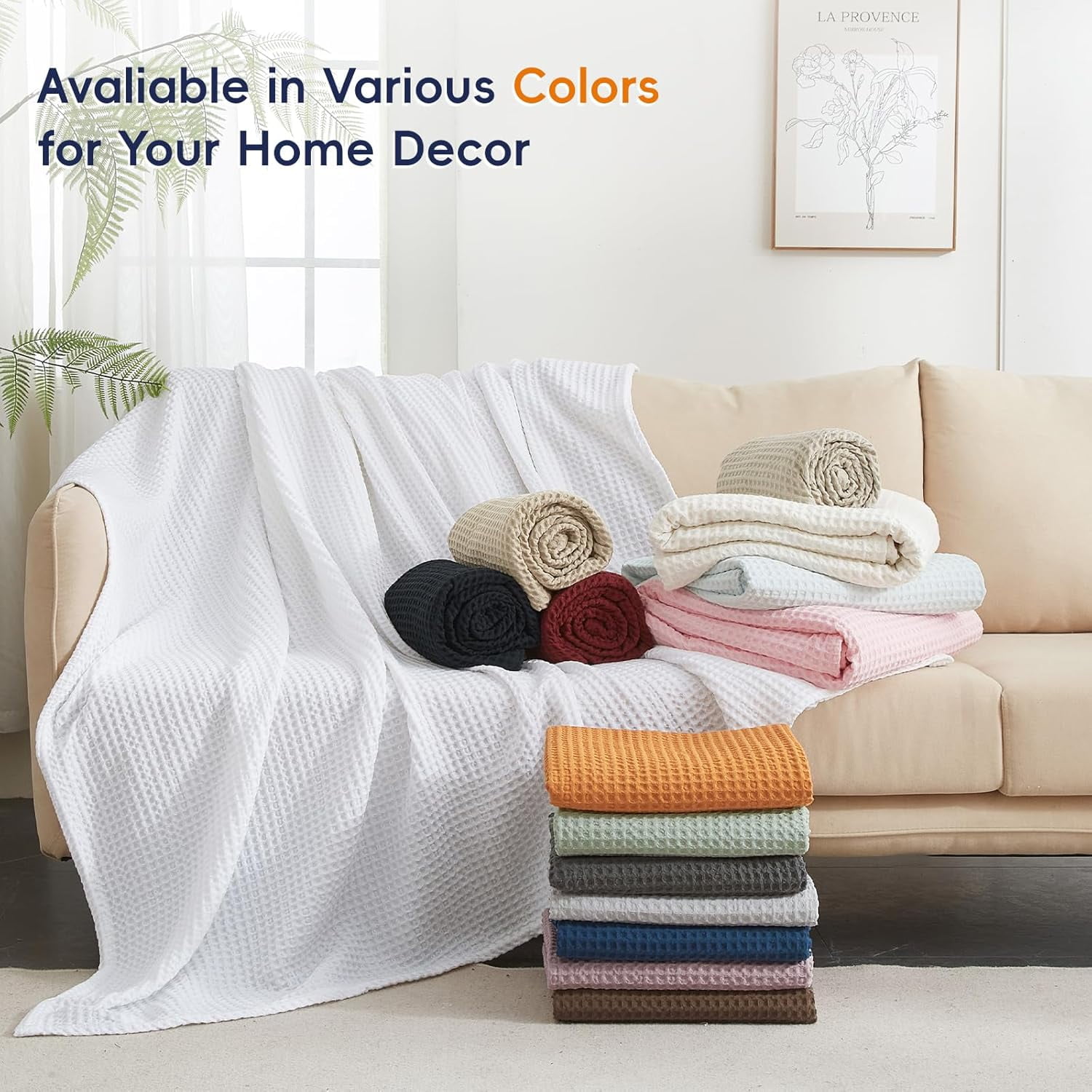 PHF Ultra Soft Waffle Weave Blanket Twin Size, Washed Lightweight Summer Breathable Blankets for Hot Sleeper, Grey, 66x90 inches