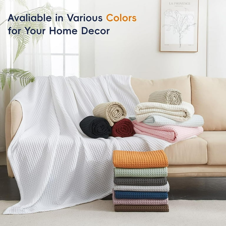 PHF Ultra Soft Waffle Weave Blanket King Size, Washed Lightweight