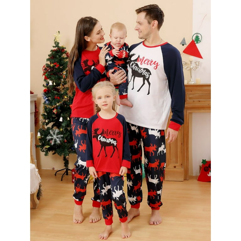BULLPIANO Matching Family Pajamas Sets Christmas PJ's Deer Print Top and  Pants Sleepwear Parent-child Cotton Soft 2-piece Homewear Pajamas Outfits