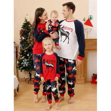 

BULLPIANO Matching Family Pajamas Sets Christmas PJ s Deer Print Top and Pants Sleepwear Parent-child Cotton Soft 2-piece Homewear Pajamas Outfits