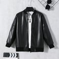 thumbnail image 3 of Boys Cool Regular Fit PU Leather Jacket, Comfortable Zip-up Outerwear For Fall And Winter, 3 of 9