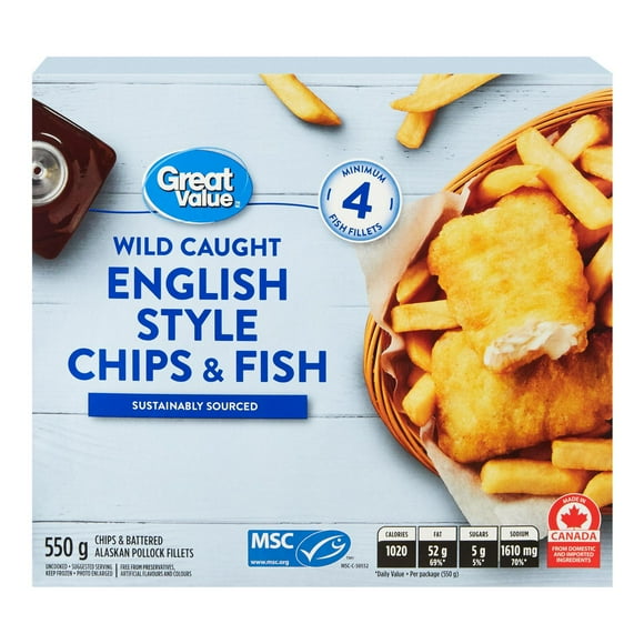 Great Value English-Style Chips and Fish, 550 g