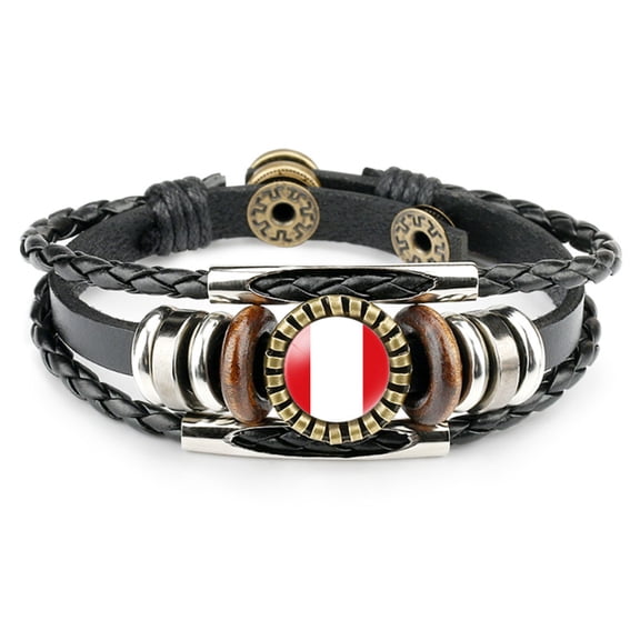Uijokdef Country Flag Leather Bracelet, Multilayer Black Leather Bracelets (South America)
