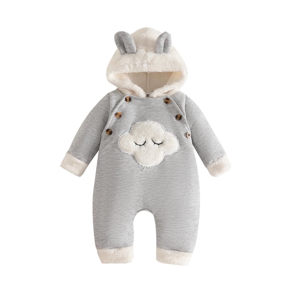 Busydd Baby Girl Romper 0-9 Months Winter Warm Fleece Rompers Fashion Cute Long Sleeve Hooded Newborn Baby Boy Clothes