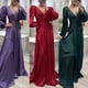 thumbnail image 2 of Vestido de noche para mujer, elegante vestido de novia plisado de satén de seda para otoño e invierno, vestido largo, 2 of 6