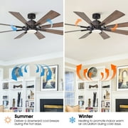 Parrot Uncle 60 Farmhouse Windmill LED Ceiling Fan with Lights and Remote, 8-Blade Reversible Rustic Large Ceiling Fan for Living Room, Bronze