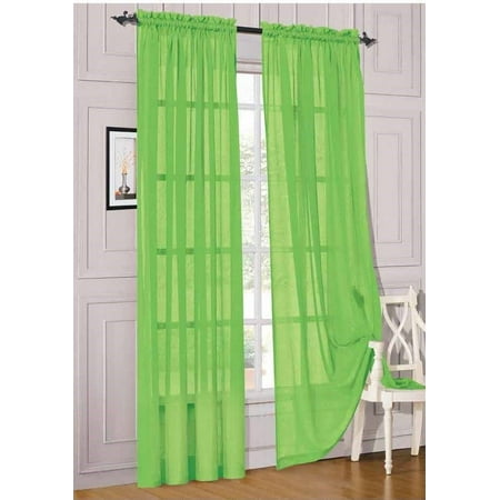 Lime Green Drapery Panels 2pc Lime Green Solid Sheer Voile Window Curtain Set, Two (2) Rod Pocket Panels 55