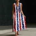 thumbnail image 4 of QUNYINEY Summer Sundresses for Women Sleeveless Cotton Linen Long Independence Day Tank Dress Loose Fit Casual Patriotic V-Neck Dresses, 4 of 8