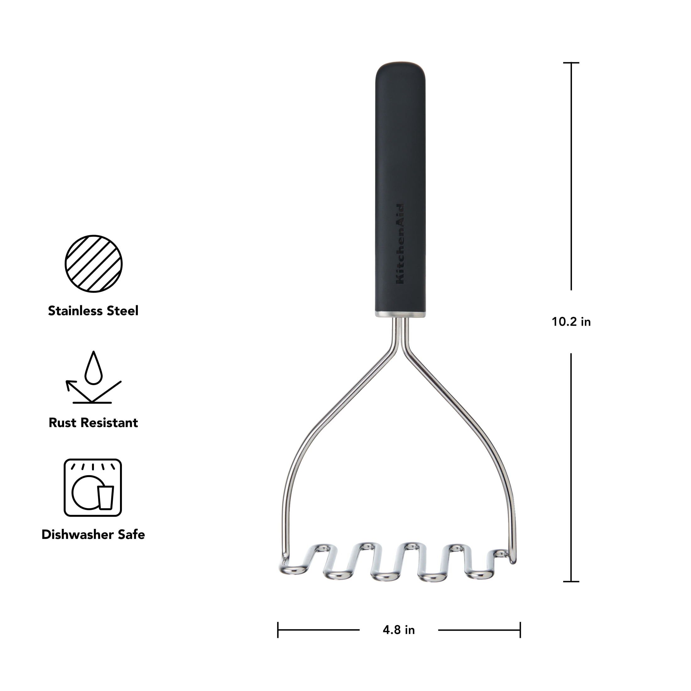 KitchenAid Stainless Steel Potato Masher with Ergonomic Handle, Black