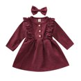 thumbnail image 1 of ITFABS Baby Girl High-Waist Ruffle Buttons Princess Pleated Dress Headband, 1 of 9
