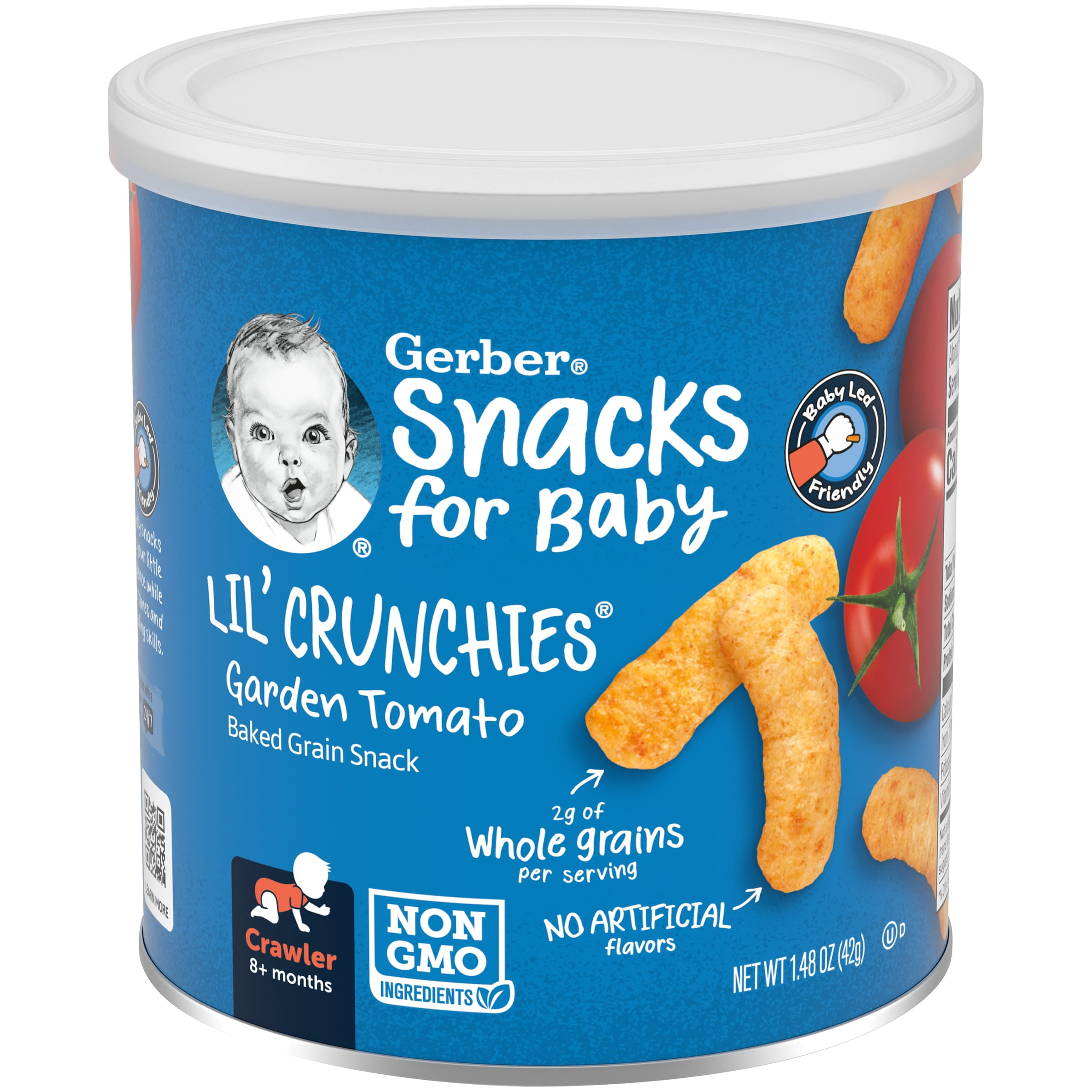 Gerber Snacks for Baby Lil Crunchies Garden Tomato Puffs, 1.48 oz Canister (6 Pack)
