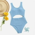 thumbnail image 2 of AOMPMSDX Girl'S 1 Piece Solid Color Swimsuit Cute Cut Out Bathing Suit Swimwear Summer Casual Cute Beachwear Blue 11Y(10 Years-11 Years), 2 of 5