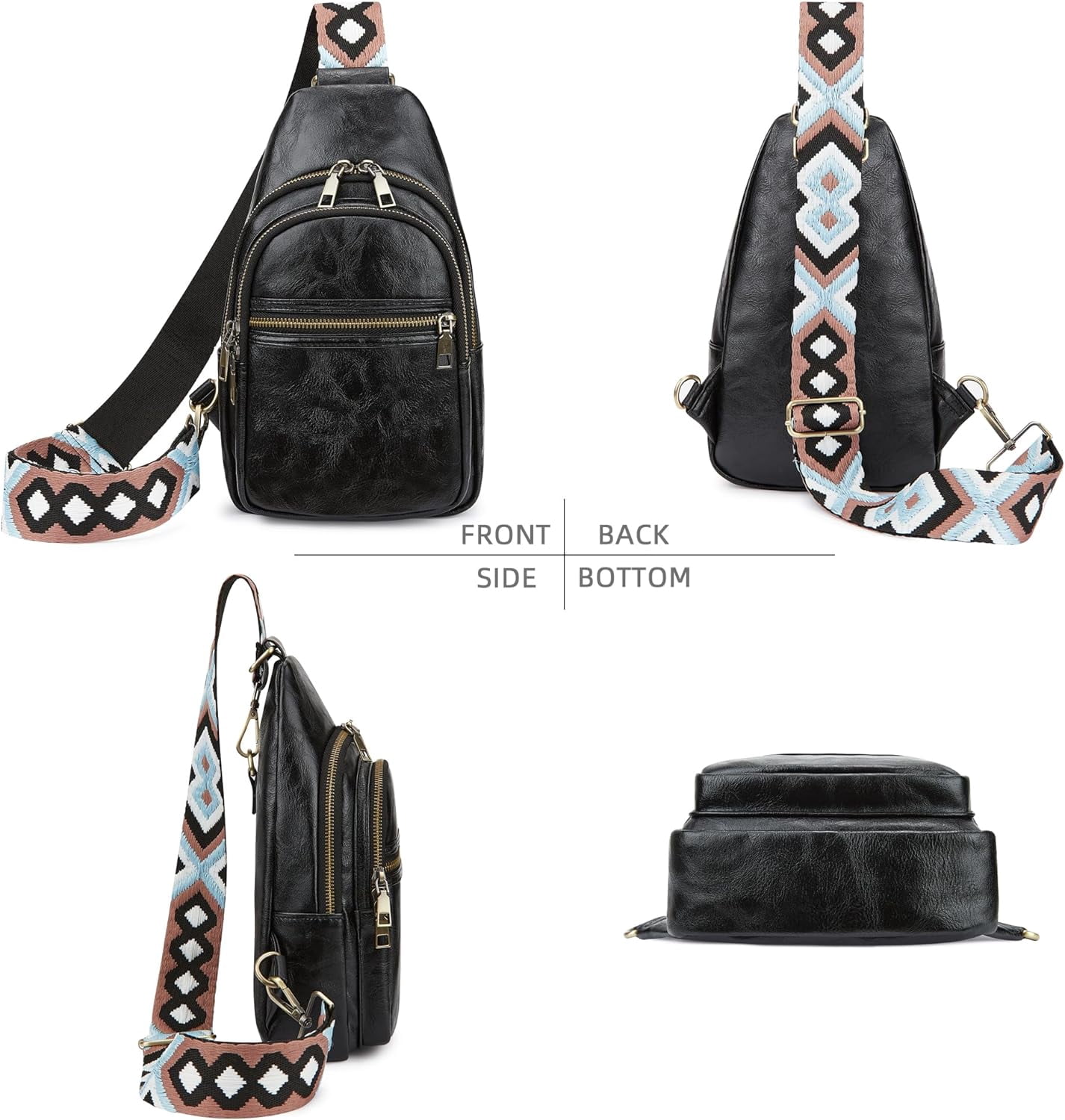Women's Vegan Leather Sling Bag Packs Small Zipper Crossbody Chest Backpacks