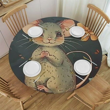 

BCIIG Mouse Flowers Wreath Round Tablecloth 100% Polyester Waterproof Resistant Fabric for Indoor and Outdoor Use Stain-Resistant and Washable Ideal for Restaurants Weddings Parties 31 -35