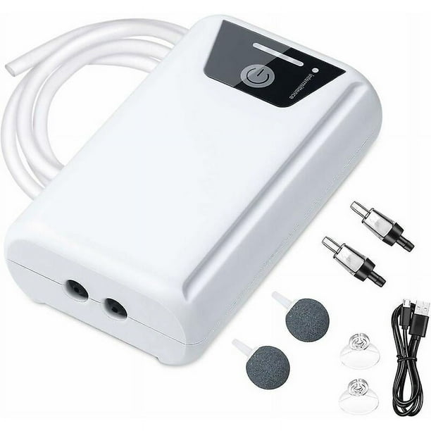 Bomba de aire para acuario, bomba de aire para pecera portátil, bomba de aire USB para acuario con piedras de aire, batería de 2600 mah, burbujeador silencioso para acuario, dos mo