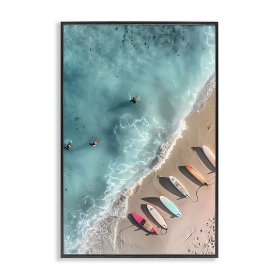 Stupell Industries Tropical Beached Boards Shoreline Black Framed Giclee Art, 12 x 18, by LSR Design Studio