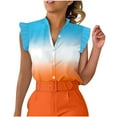 thumbnail image 1 of Pompotops Cardigan Imprimé Décontracté pour Femme, Col Montant, Volants, Manches Courtes, Boutons, Blouse, Hauts, T-Shirt, Liquidation, 1 of 6