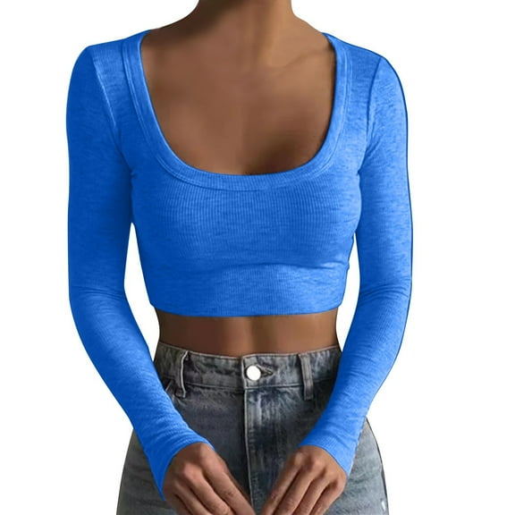 Women Crop Tops Long Sleeve Backless Square Neck Bodycon Polyester Streetwear Party Wear