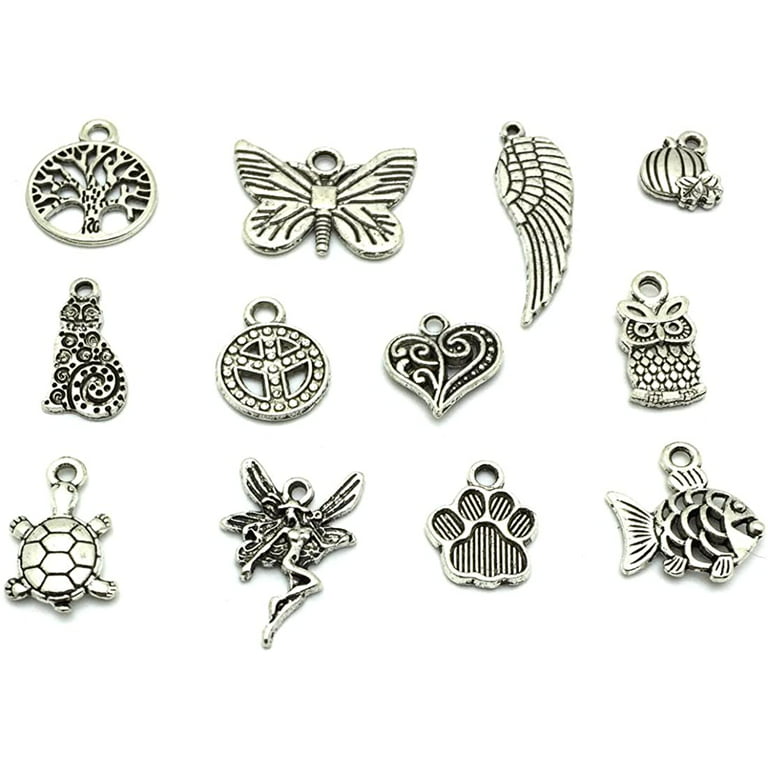 WOCRAFT Wholesale Bulk Lots Charms for Jewelry Making Mixed Smooth Tibetan Silver Metal Charms Pendants DIY for Jewelry Making Necklace Bracelet and