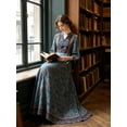 thumbnail image 6 of Women's Boho Paisley Floral Print Maxi Dress Long Sleeve Split V Neck Teal Embroidered Swing Resort Dress, 6 of 8