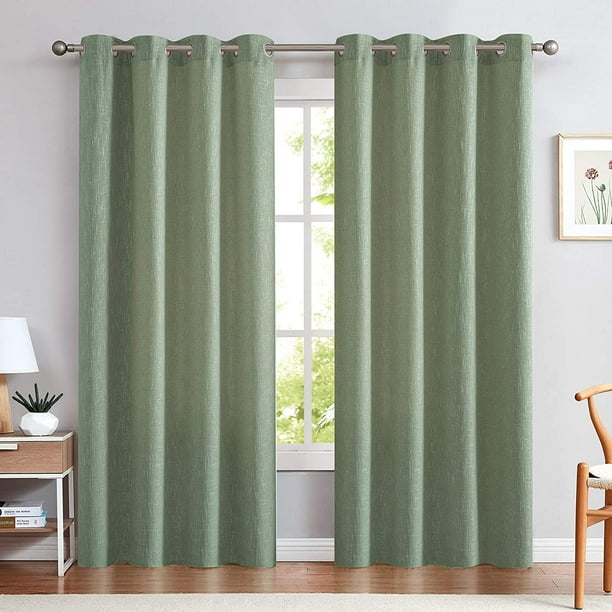 Sage Green Linen Window Curtains For Kitchen Curtain Bedroom Living Room 95 Inch Length Grommet 2 Panels Com Sage Green Linen Window Curtains For, Sage Green Curtains Living Room