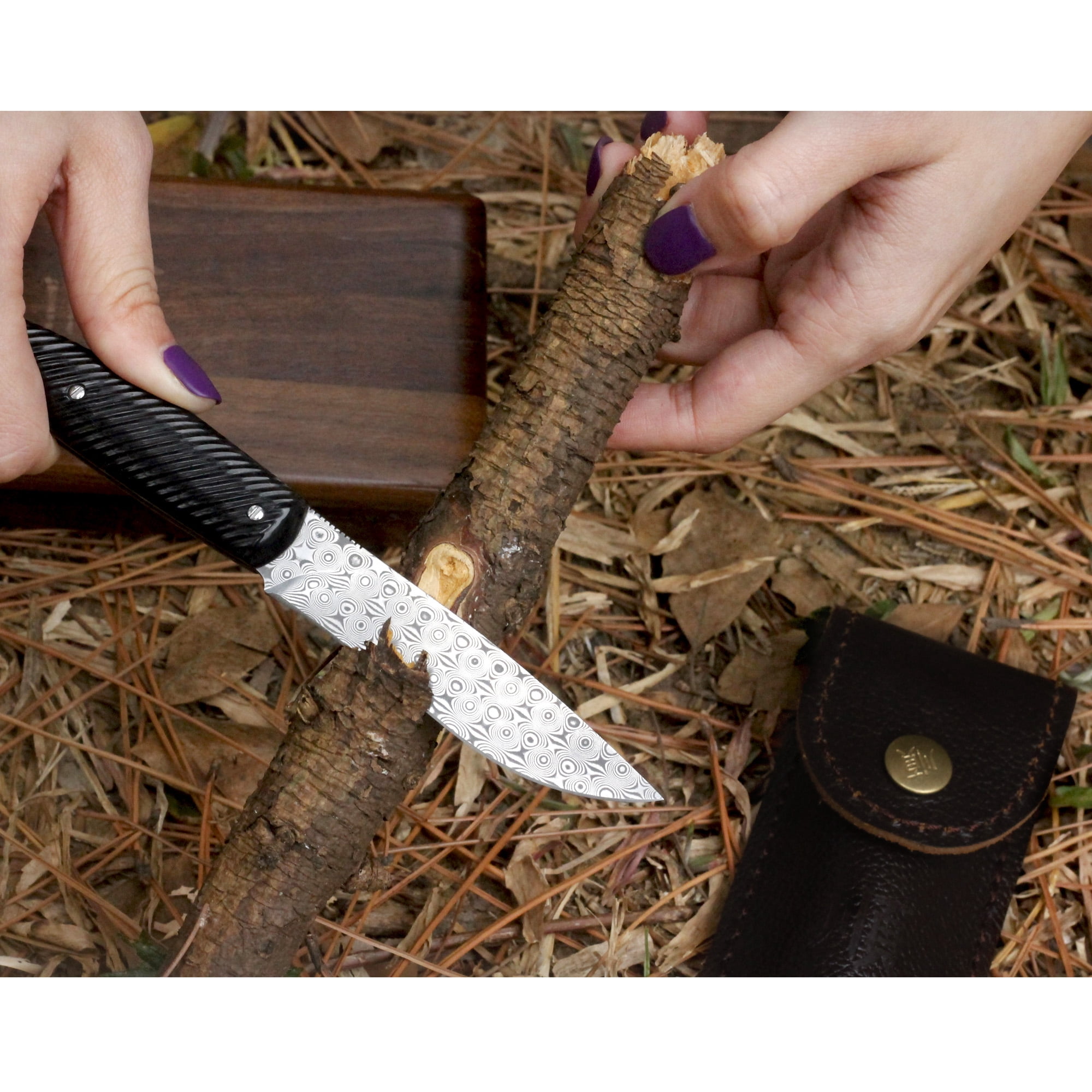 YOUSUNLONG Pocket Knives Overall 186mm, Damascus Steel Blade Folding Knife for Camping Hunting