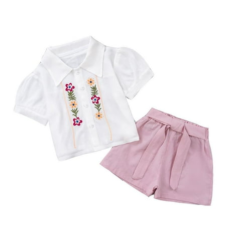 

Godderr Newborn Girls Summer Short Sleeve Shorts Two-Piece V-Neck Top Casual Shorts Suit