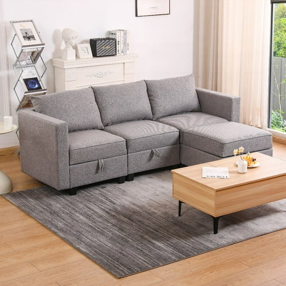 Small Sectional Sofa with Modular Design & Storage - Dark Grey