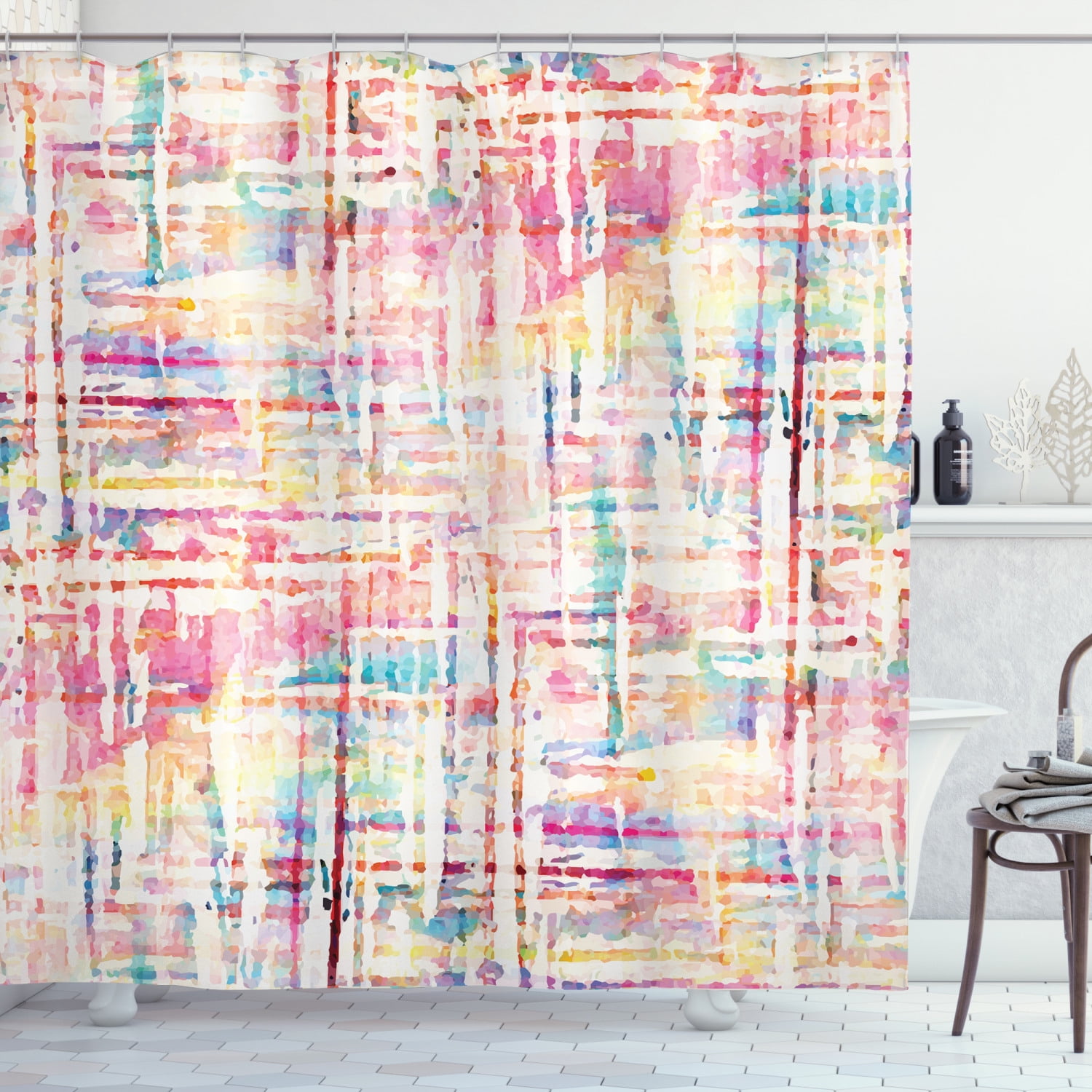 Colorful Abstract Painting Background Marble Texture Fabric Shower Curtain Set 