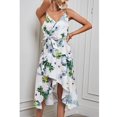 thumbnail image 3 of Vestido de mujer con tirantes finos, cuello en V profundo, cintura con lazo, dobladillo irregular dividido, vestido de temperamento fluido, 3 of 8