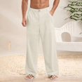thumbnail image 2 of LWavelet Mens Linen Wide Leg Pants Elastic Waist Button Detail Summer Pants Khaki 3XL, 2 of 6