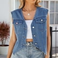 thumbnail image 4 of Wiyuqeen Women's Sleeveless Denim Jackets Casual Vest V Neck Jean Vests Soft Trendy Button Down Jean Waistcoat Jacket with Chest Pockets, 4 of 7