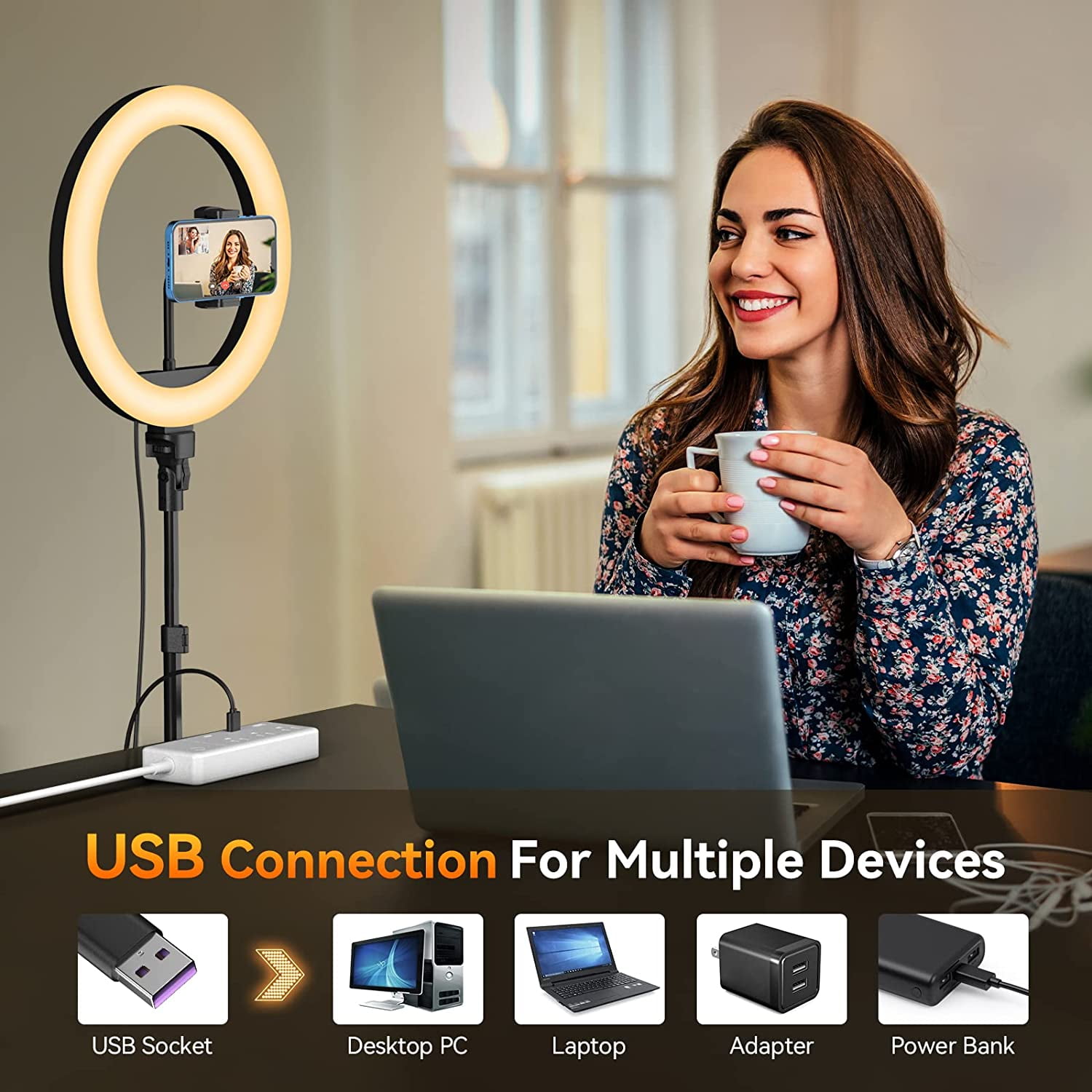 12" Ring Light with 63" extendable Tripod Stand, Selfie RingLight with Phone Holder and Selfie Remote, 2-in-1 Dimmable LED Ring Light for Makeup, Live Stream, Photography
