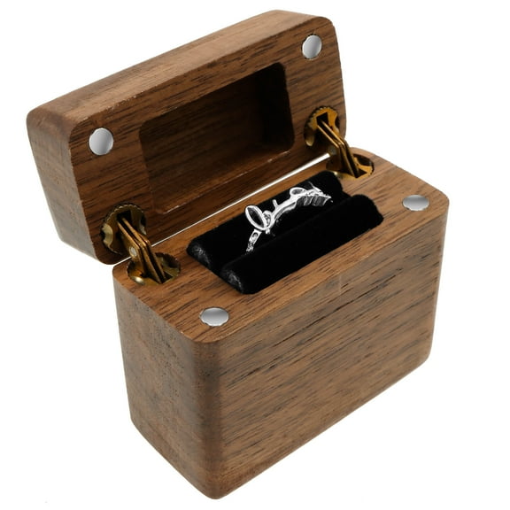 Wooden Wedding Ring Box Vintage Ring Bearer Box with Magnetic Closure Engagement Present Holder for Proposal Wedding