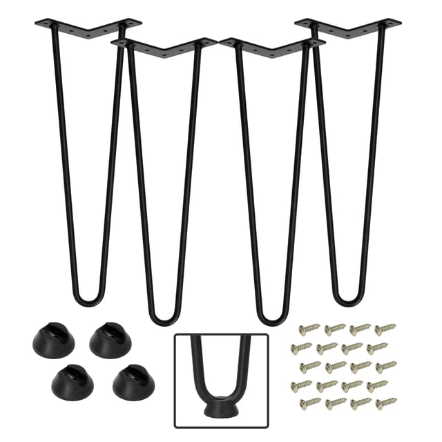 4 Pack Hairpin Legs - Metal Table Legs - Black Hair Pin Legs for DIYs - Coffee Table Legs - Bench Legs - End Table Legs - Stool Legs - Modern Table Leg - Desk Leg