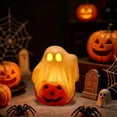 thumbnail image 4 of Hyknon Halloween LED Decor Light, Ghost Pumpkin Hanging Lamp, Skull Embossed Electronic Candle Light, Spooky Figurine Ambient Lamp, Battery Operated Table Hanging Ornament for Halloween Party ( A ), 4 of 7