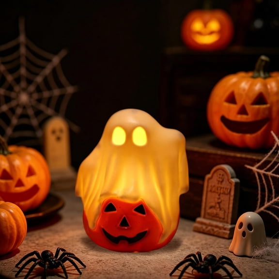 Flameless LED Candle Halloween Figurine Light Four Sculpted Designs, Gothic Spooky Tabletop Hanging Decor, Miniature Seasonal Mantel Tiered Tray Accent for Home Displays