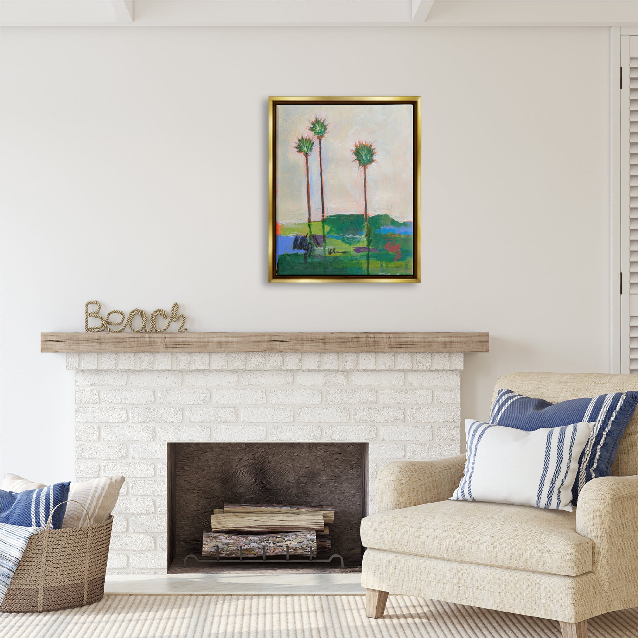Stupell Industries Modern Palm Trees Landscape Abstract Painting Gold Floater Framed Art Print Wall Art, 25 x 31