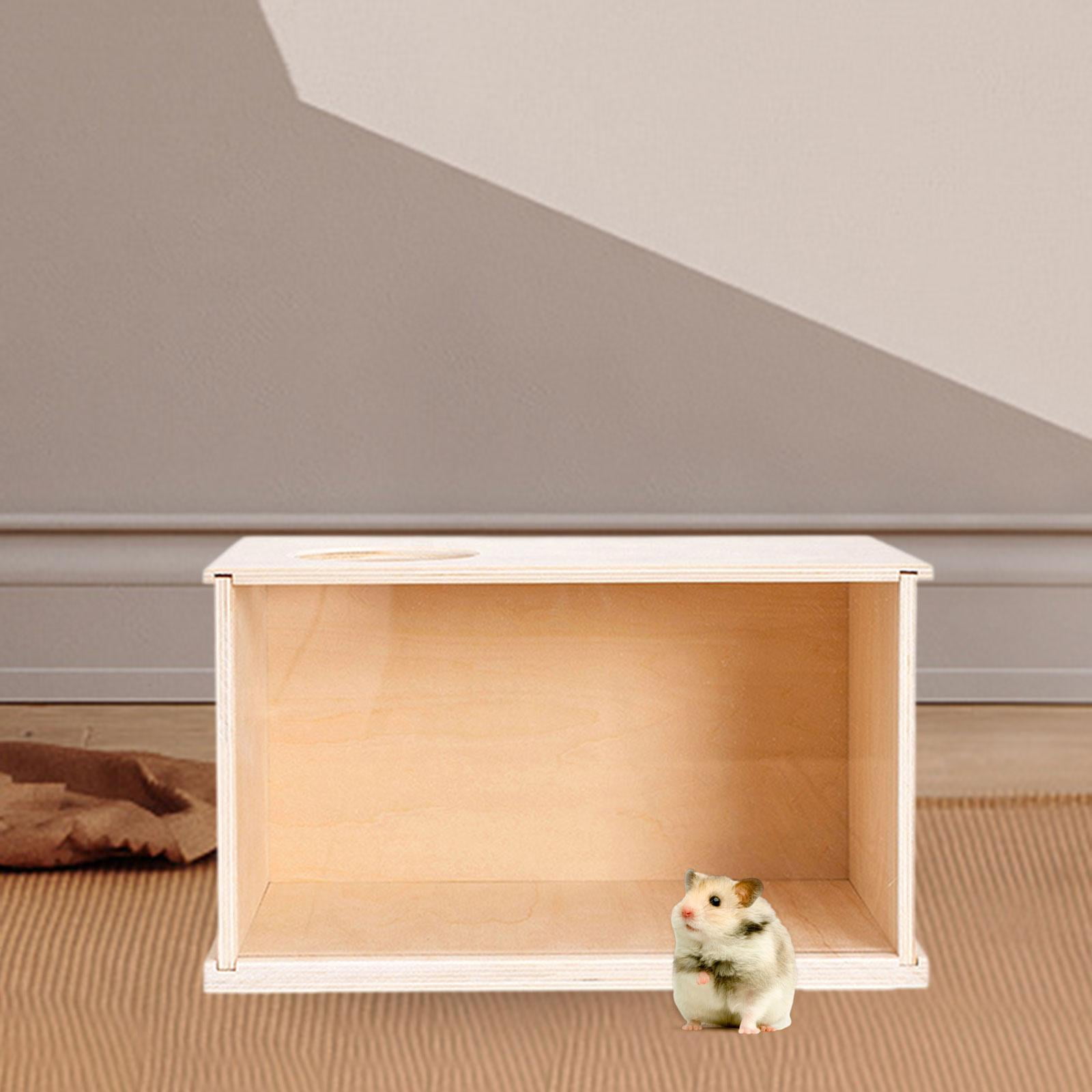 EHJRE Hamster Digging Box Pet Hideout Wooden Cage Decor Sand Bath Case Acrylic Visible Burrow Kit with Removable Lid Suitable for Small Pet Exploration Home Size L