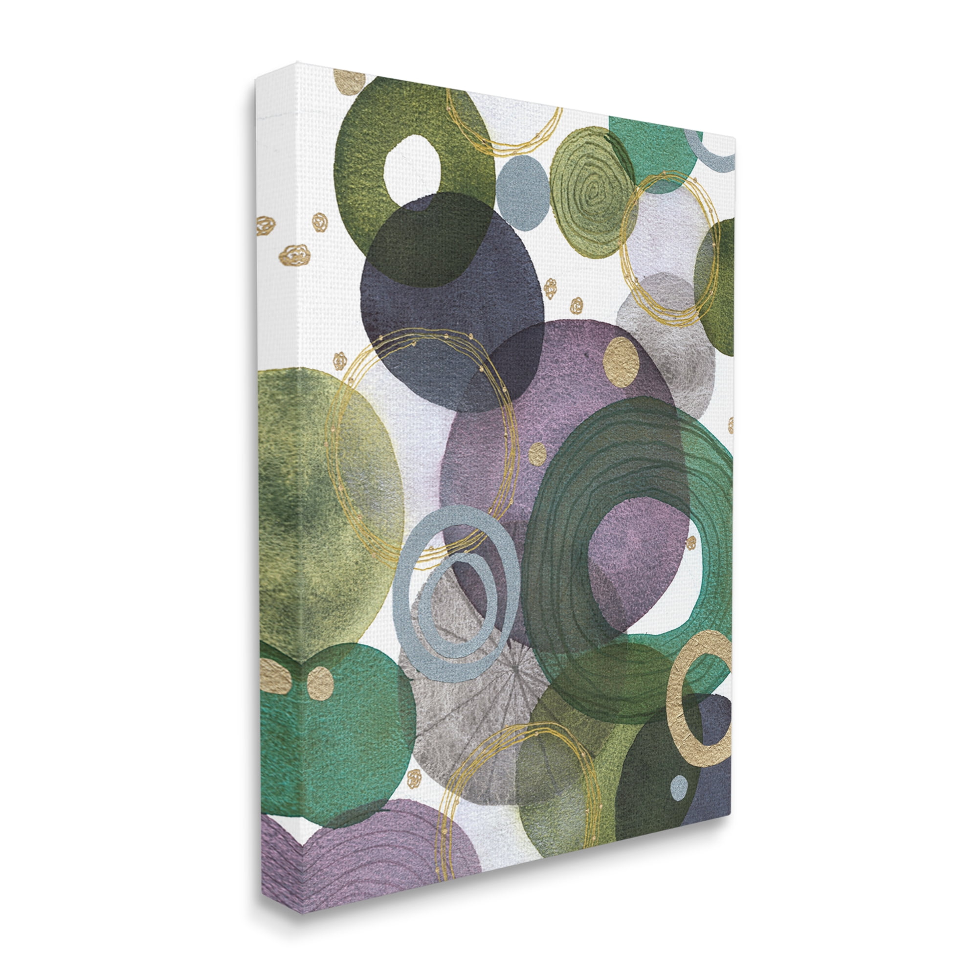 Stupell Industries Green & Purple Circles Abstract Painting Gallery Wrapped Canvas Print Wall Art, 36 x 48