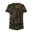 thumbnail image 3 of Gibobby Blusas Elegantes Para Mujer Camiseta plisada con estampado de flores y cuello de botones de manga corta para mujer, camiseta informal con ajuste floral, camiseta, blusa（Negro， M), 3 of 4