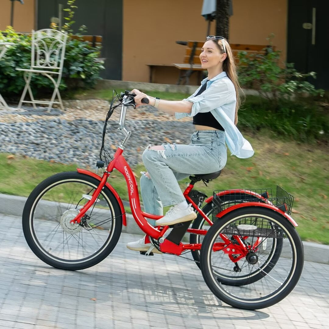 Docred 24'' Adult Electric Tricycles 3 Wheel Electric Bike, 15.5 mph 350W Electric Trikes for Seniors，7-Speed & 4 Adjustable Riding Modes Electric Tricycle with 36V Removable Lithium Battery