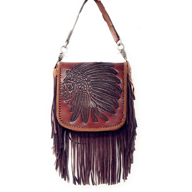 Texas West Western Genuine Leather Indian Head Cowgirl Crossbody
