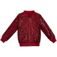 thumbnail image 5 of Cethrio Girls Bomber Jackets, Sequin Zip up Long Sleeve Performance Spring Outerwear Red Size 5T, 5 of 6