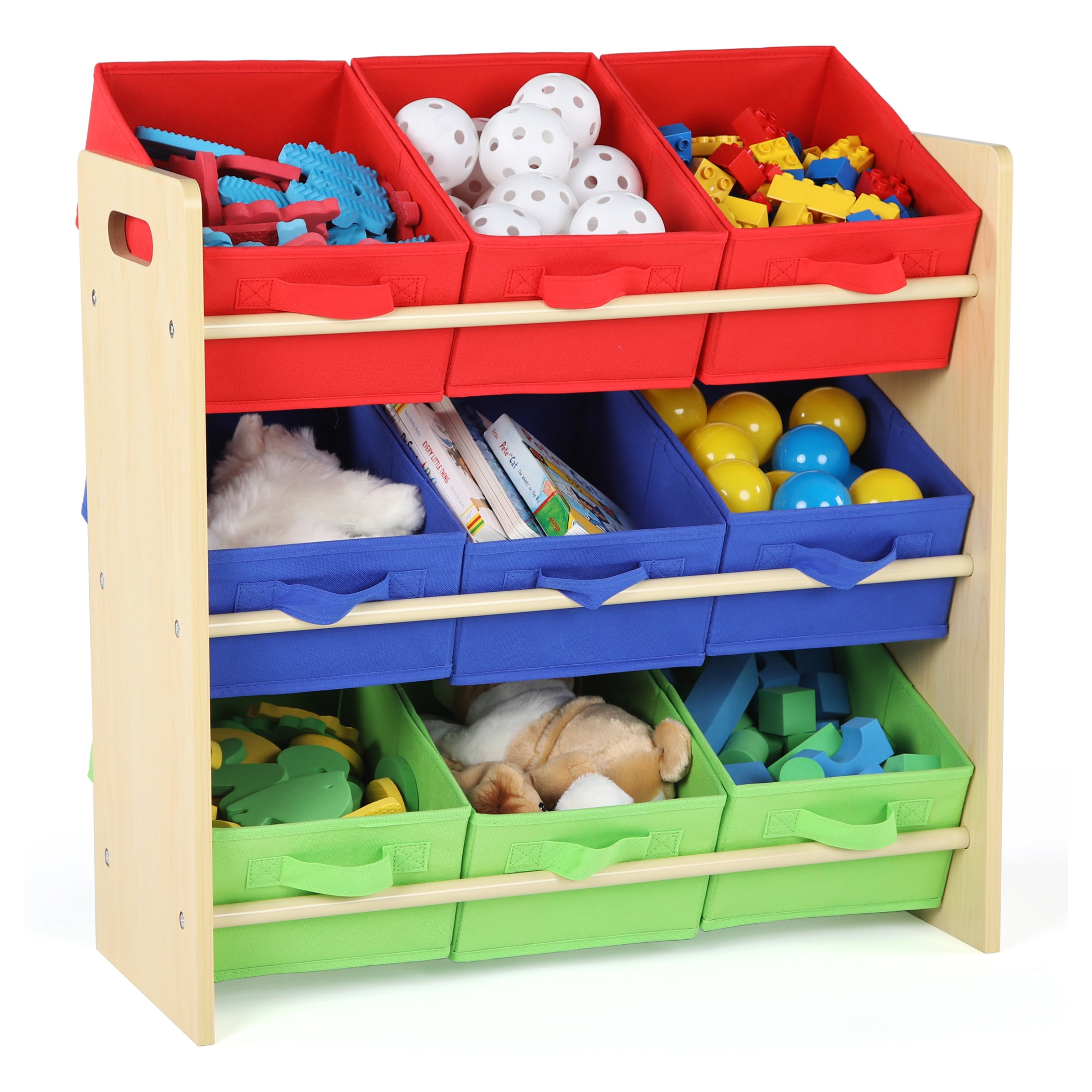 Humble Crew Kids Toy Organizer with 9 Fabric Storage Bins, Natural/Primary